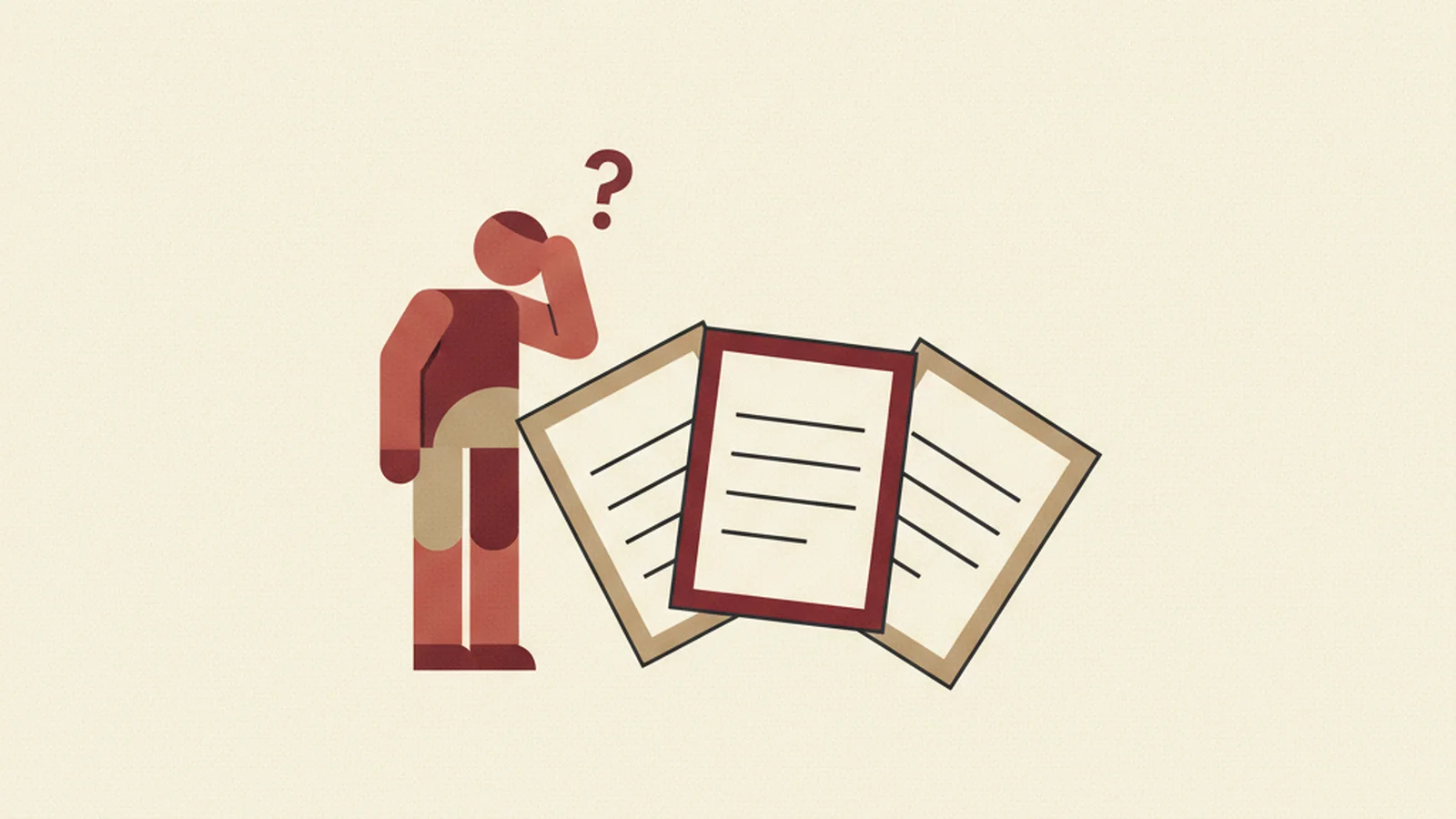 Oxblood and cream editorial illustration of four labeled document stamps representing ADA, WCAG, EN 301 549, and EAA arranged like a decoder key
