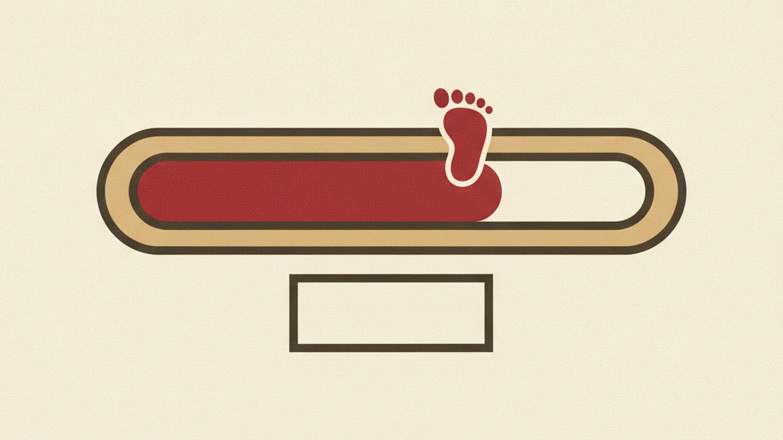 Illustration of a three-step progress bar with a footprint icon wandering off the path between steps two and three, in an oxblood and cream editorial style