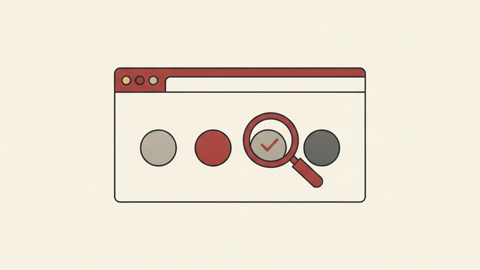 Oxblood and cream editorial illustration of four color swatches in a row, two marked with a check and two marked with an x, evoking a contrast ratio test