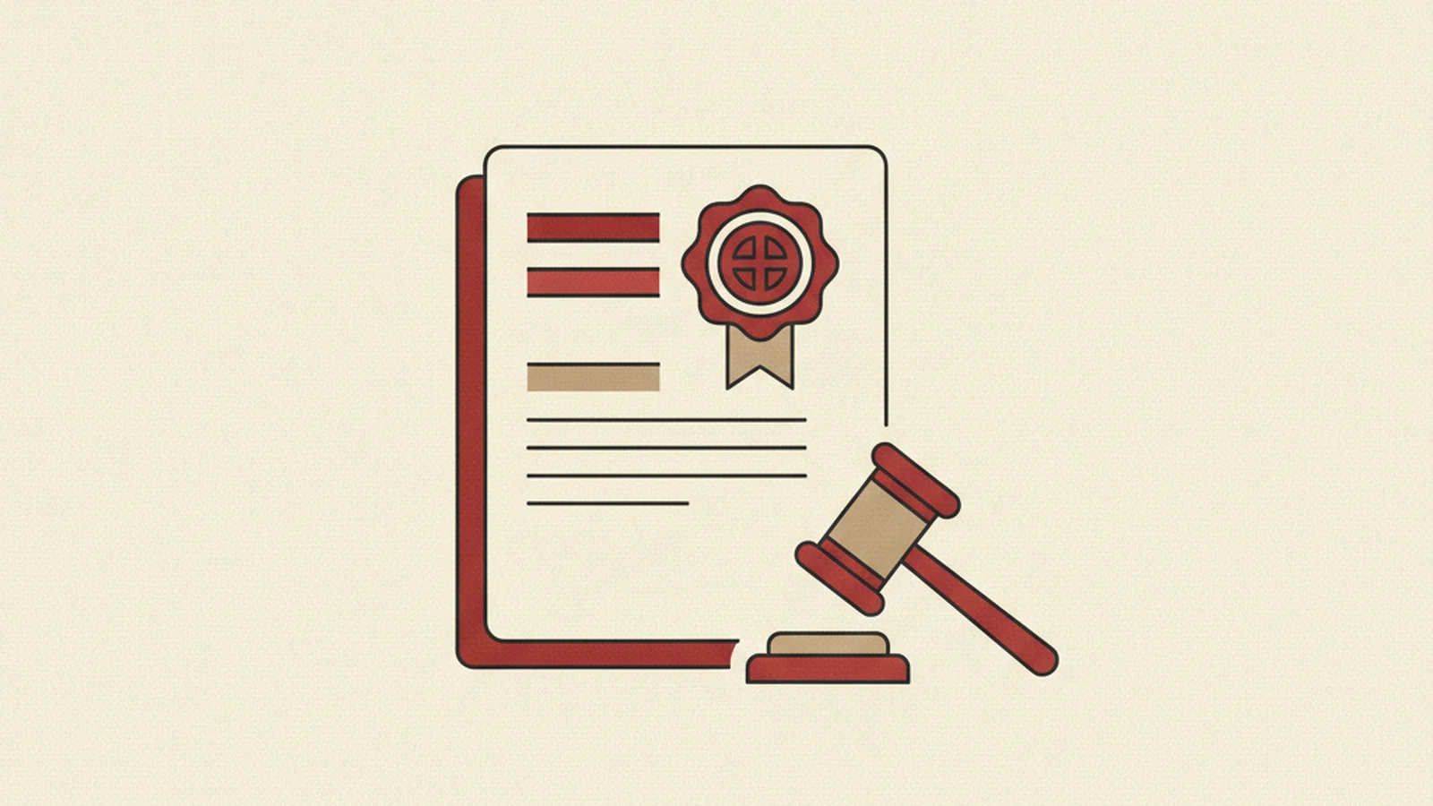 An oxblood and cream editorial illustration of two documents side by side, one marked with an X and one marked with a checkmark, representing a weak accessibility statement versus a strong one.